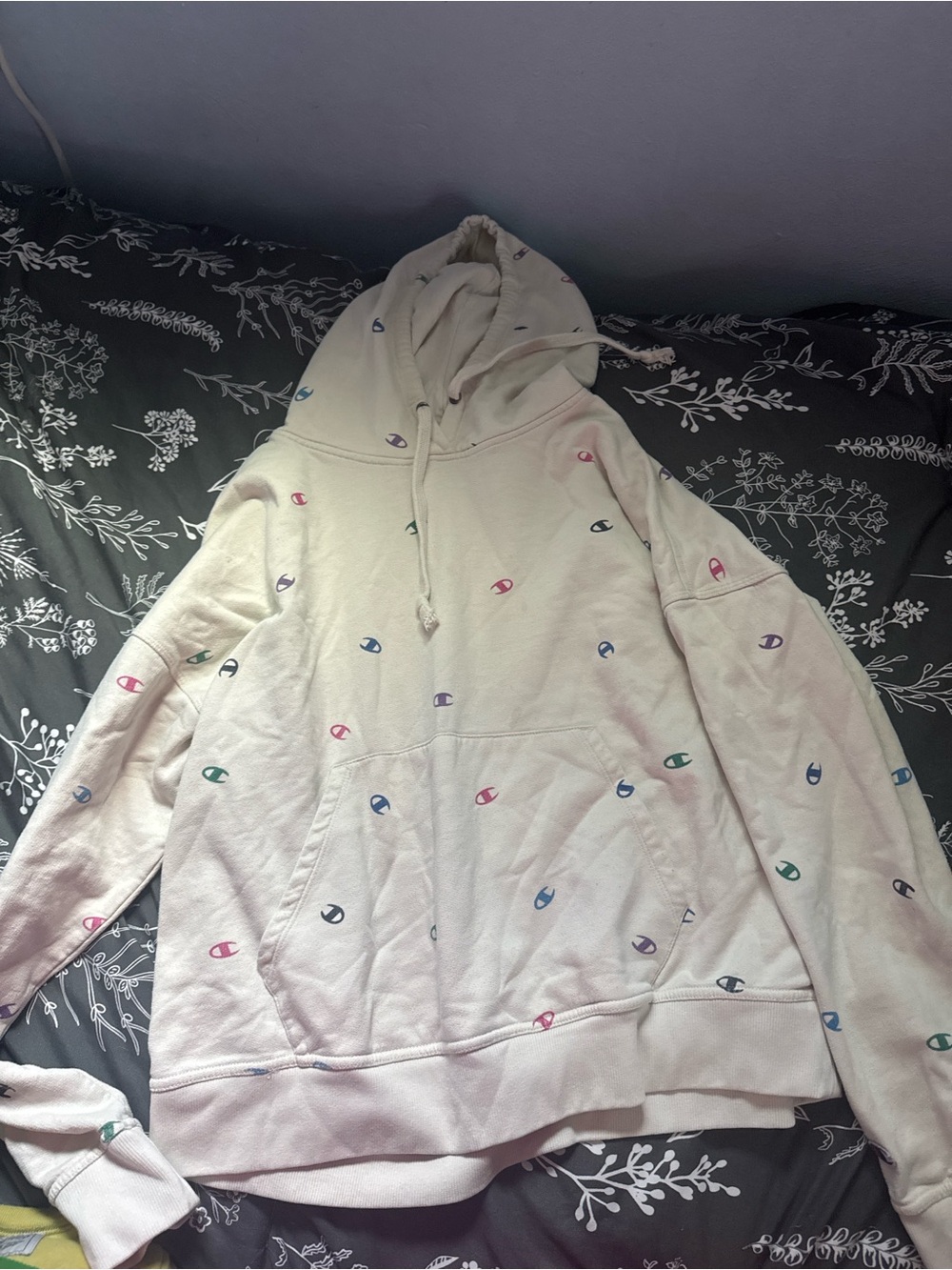 Champion Cream Hoodie with Multicolor Mini C Logos